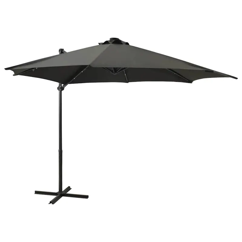 Parasol wiszący z lampkami LED i słupkiem, antracytowy, 300 cm