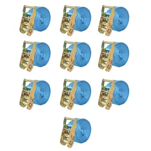 Taśmy mocujące z napinaczami, 10 szt, 2 T, 6mx38mm, niebieskie