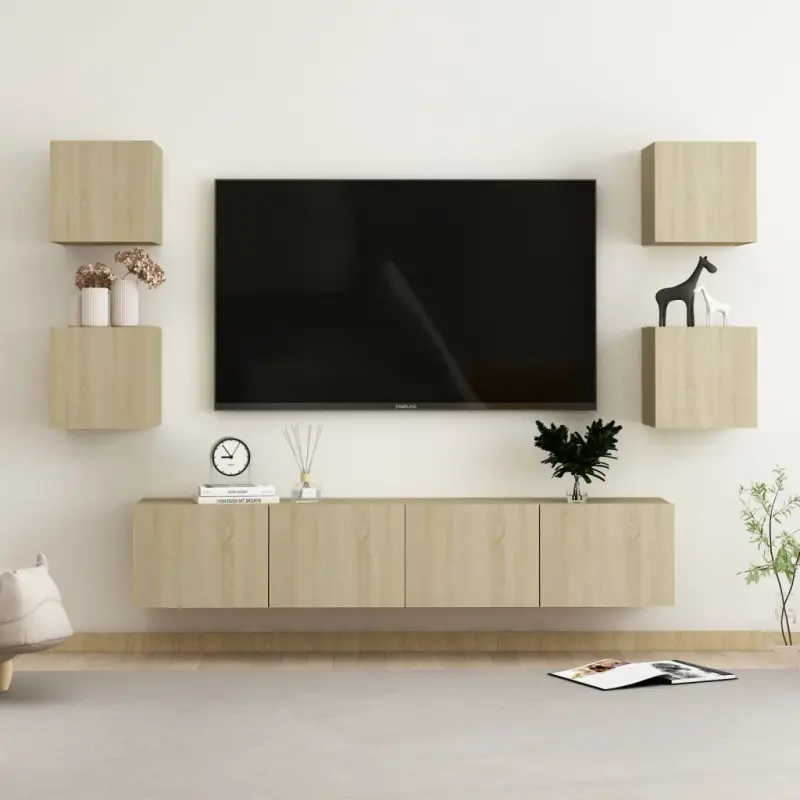 6-cz. zestaw szafek TV, dąb sonoma, materiał drewnopochodny
