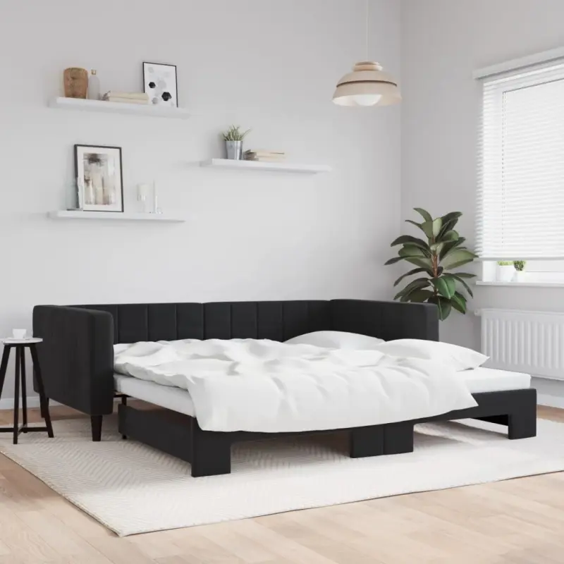 Sofa rozsuwana, czarna, 100x200 cm, aksamit