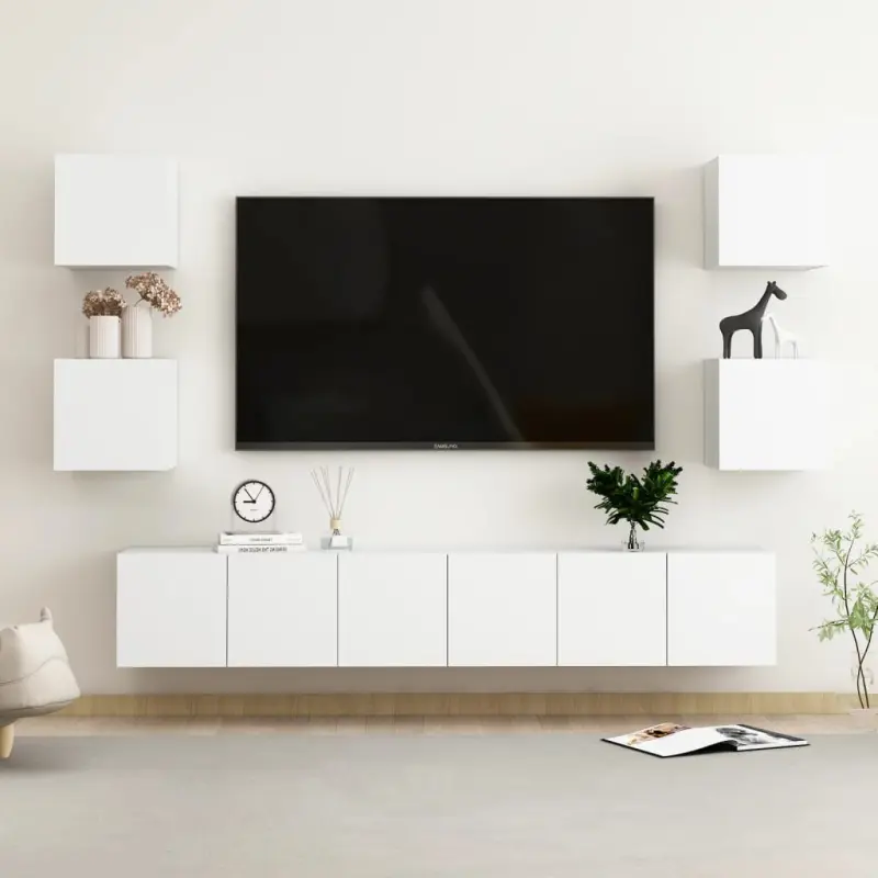 7-cz. zestaw szafek TV, biały, materiał drewnopochodny
