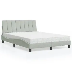 Łóżko z materacem, Hanko, jasnoszare, 140x200 cm, aksamit