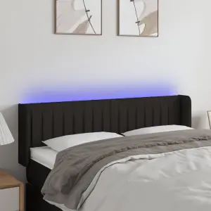 Zagłówek do łóżka z LED, czarny, 147x16x78/88 cm, tkanina