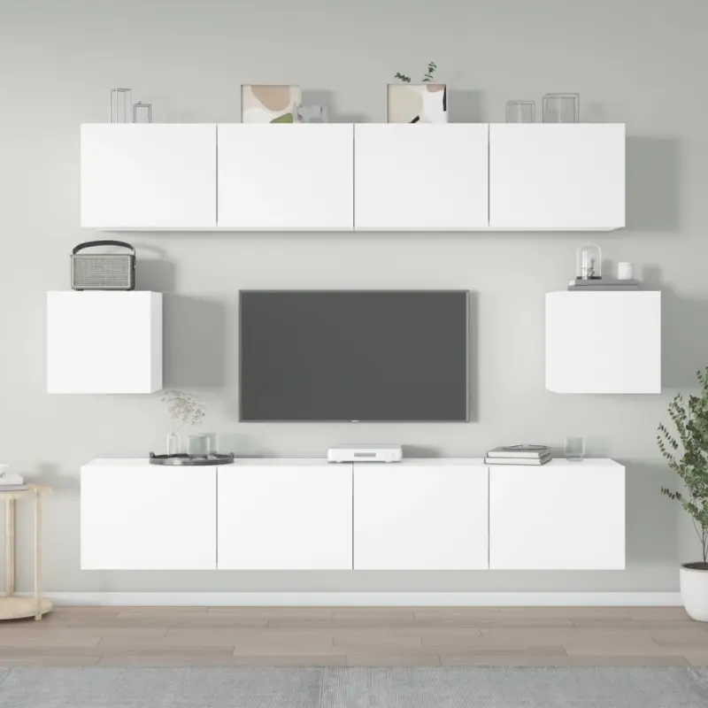 Zestaw 6 szafek telewizyjnych, biały, materiał drewnopochodny