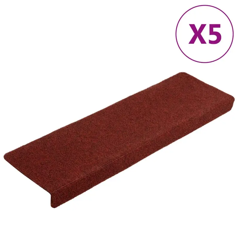 Maty na schody samoprzylepne 5 szt. 65x21x4 cm Bordowe, prostokątne, czerwone