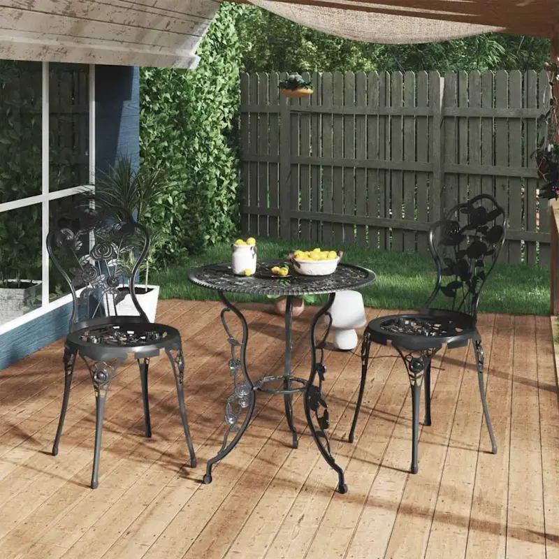 3-cz. zestaw mebli bistro ze stopu aluminium, czarny