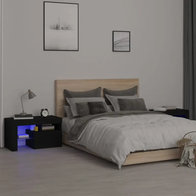 Szafki z oświetleniem LED, 2 szt., czarne, 70x36,5x40 cm