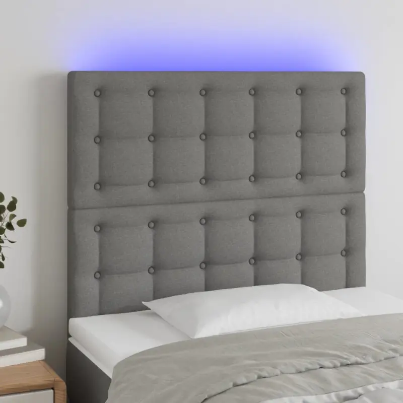 Zagłówek do łóżka z LED, ciemnoszary, 100x5x118/128 cm, tkanina