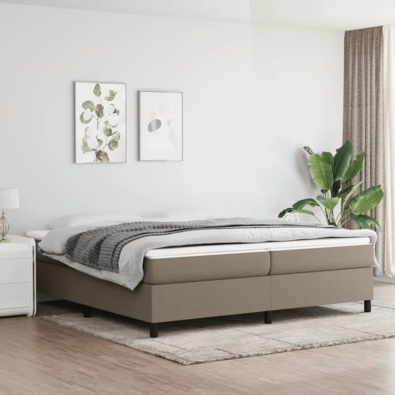 Łóżko kontynentalne, taupe, 200x200 cm, obita tkaniną
