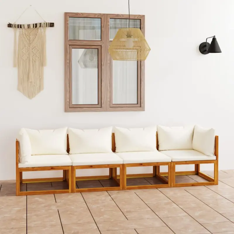 4-osobowa sofa ogrodowa z kremowymi poduszkami, drewno akacjowe