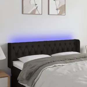 Zagłówek do łóżka z LED, czarny, 147x16x78/88 cm, tkanina