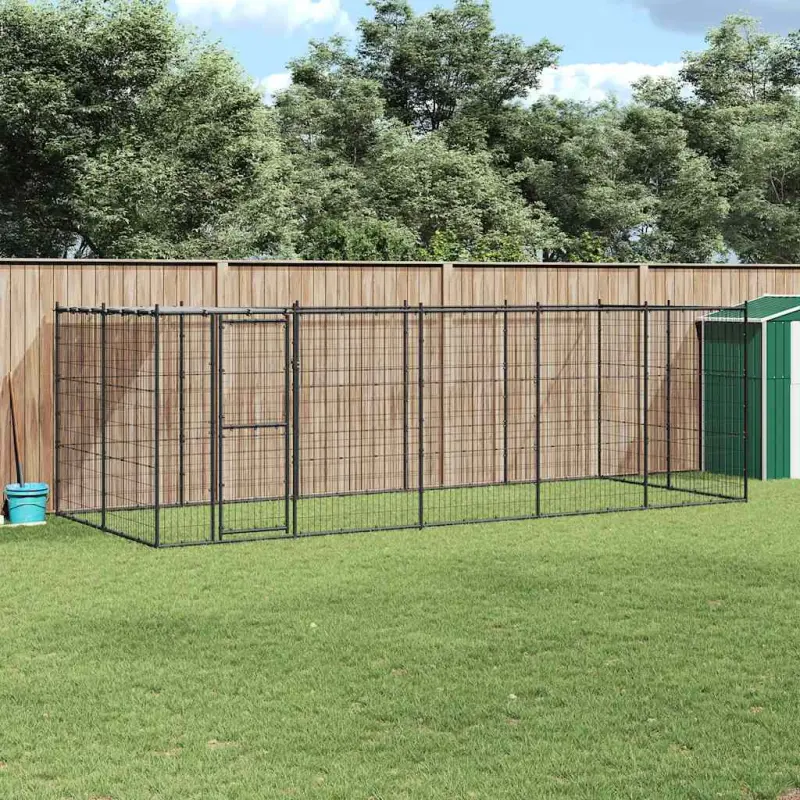 Kojec dla psa, z zadaszeniem, stalowy, 12,1 m²