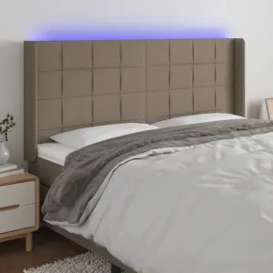 Zagłówek do łóżka z LED, taupe, 183x16x118/128 cm, tkanina
