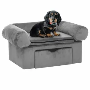 Sofa dla psa, z szufladą, szara, 75x50x38 cm, pluszowa