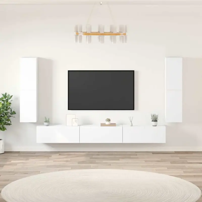Zestaw 7 szafek TV, Biały, materiał drewnopochodny