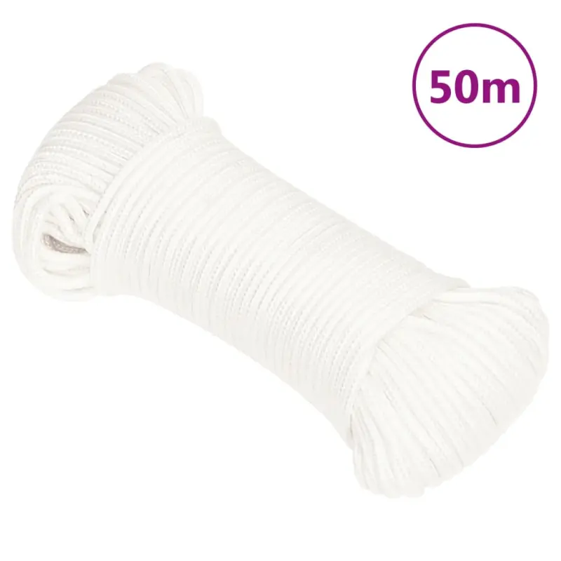 Linka żeglarska, biała jednolita, 5 mm, 50 m, polipropylen