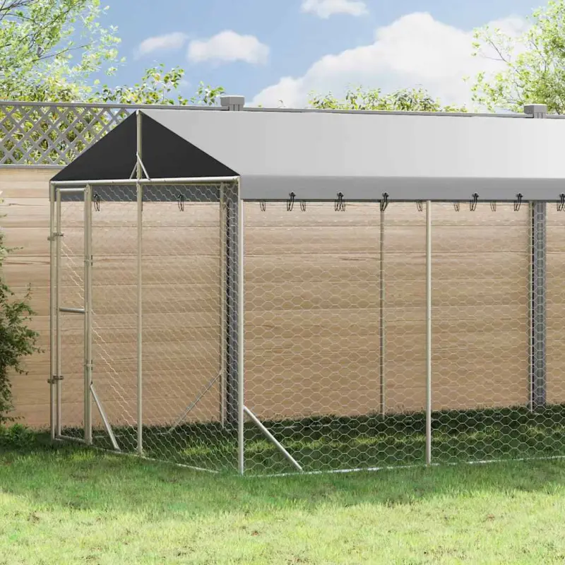 Kojec dla psa, z dachem, srebrny, 3x9x2,5 m, stal galwanizowana