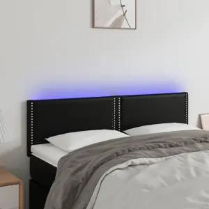 Zagłówek do łóżka z LED, czarny, 144x5x78/88 cm, sztuczna skóra
