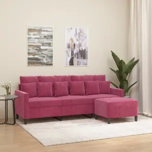 3-osobowa sofa z podnóżkiem winna czerwień 180 cm, aksamit