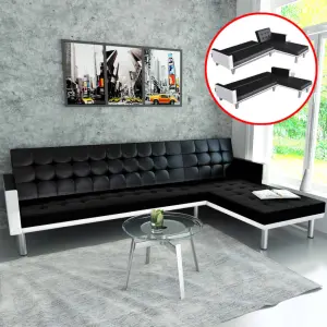 Sofa narożna z funkcją rozkładania, sztuczna skóra, czarna