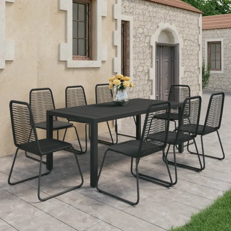 9-częściowy zestaw mebli ogrodowych, rattan PVC, czarny
