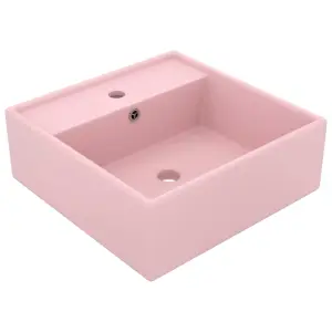 Kwadratowa umywalka z przelewem, matowy róż, 41x41 cm