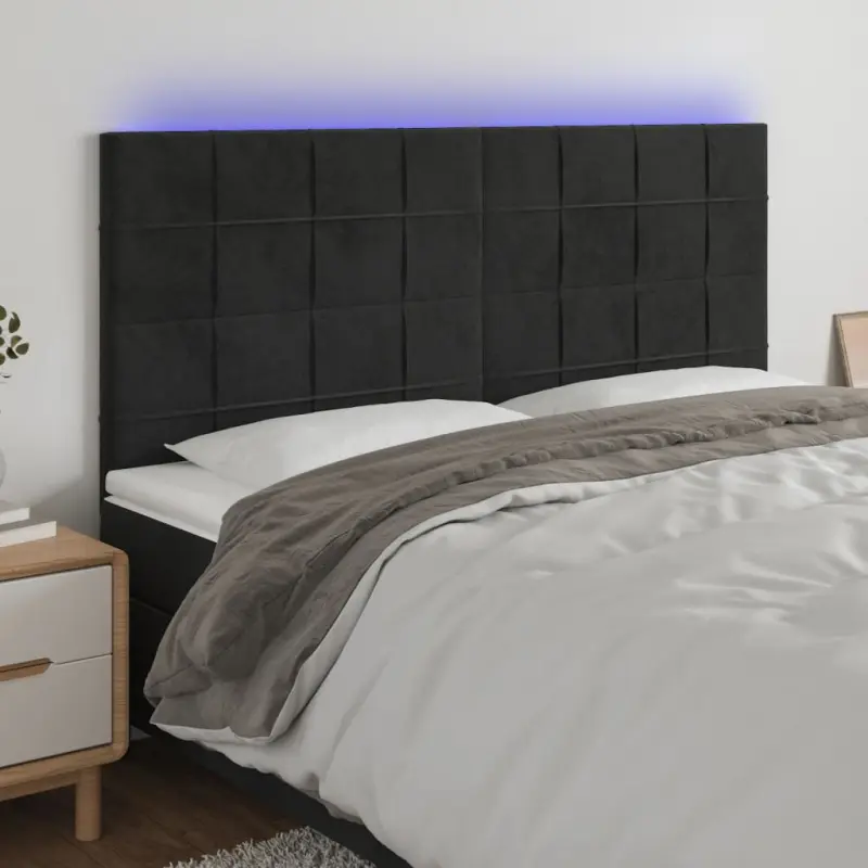 Zagłówek do łóżka z LED, czarny, 180x5x118/128 cm, aksamit
