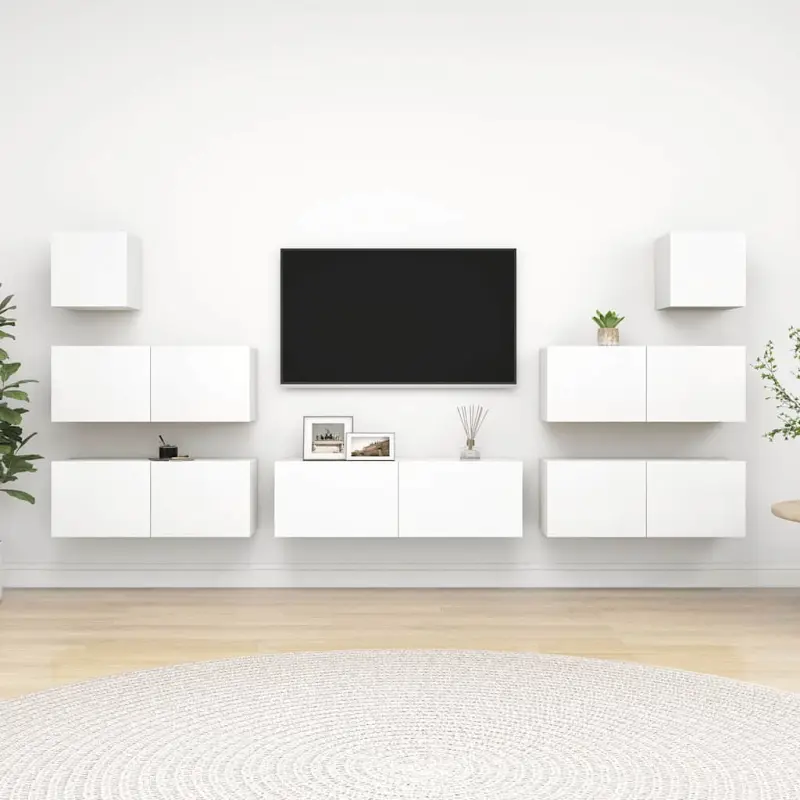 7-cz. zestaw szafek TV, biały, materiał drewnopochodny