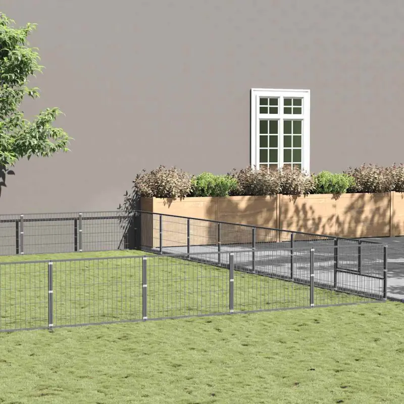 Kojec dla psa, srebrny, 63 m², stalowy