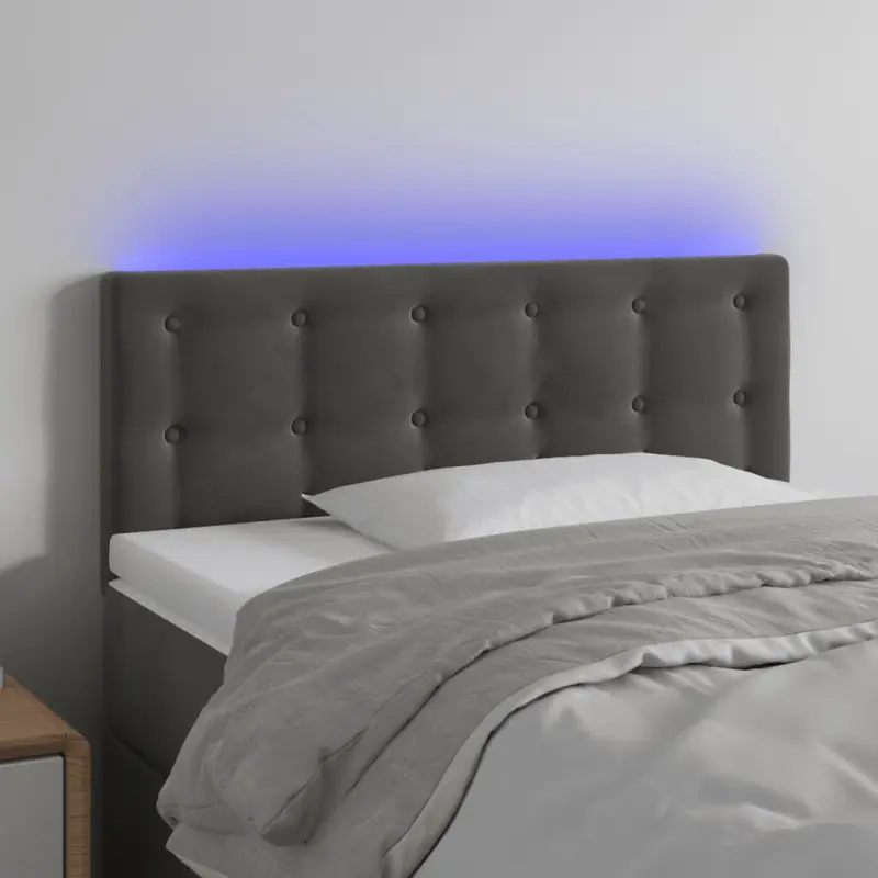 Zagłówek do łóżka z LED, ciemnoszary, 100x5x78/88 cm, aksamit