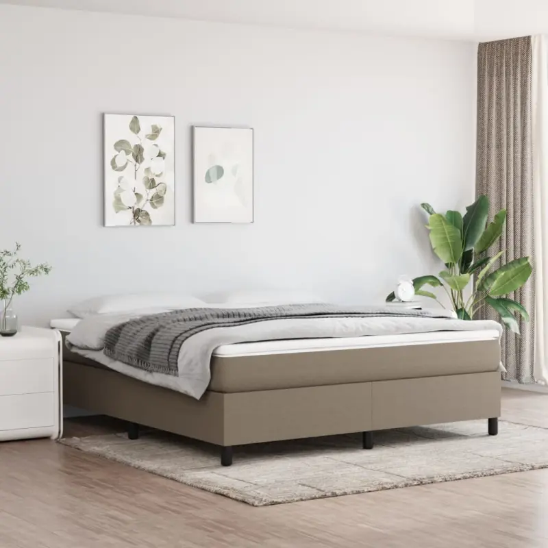 Łóżko kontynentalne, taupe, 180x200 cm, obita tkaniną