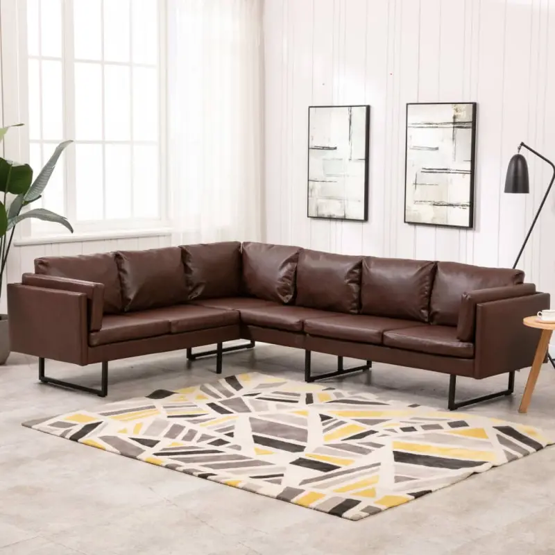 Narożnik Sofa Ekoskóra Brązowy