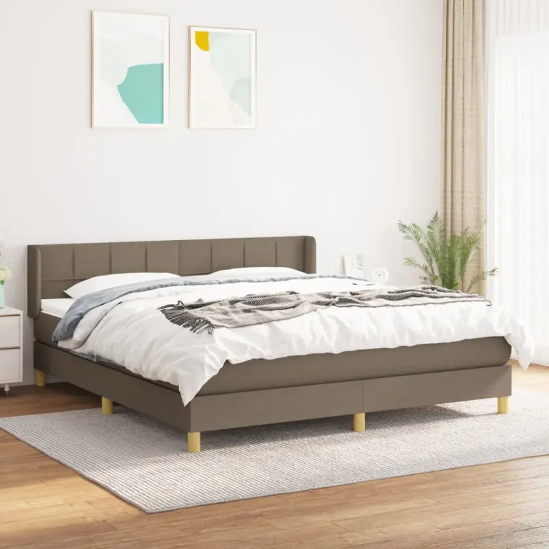 Łóżko kontynentalne z materacem, taupe, tkanina, 160x200 cm