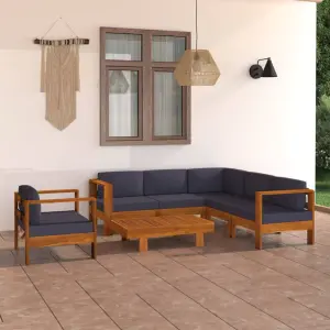 Meble ogrodowe 7-cz. z litego drewna akacjowego i ciemnoszarymi poduszkami