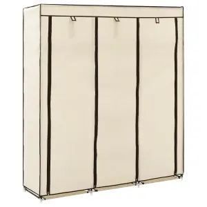Szafa z przegrodami i drążkami, kremowa, 150x45x175 cm, tkanina