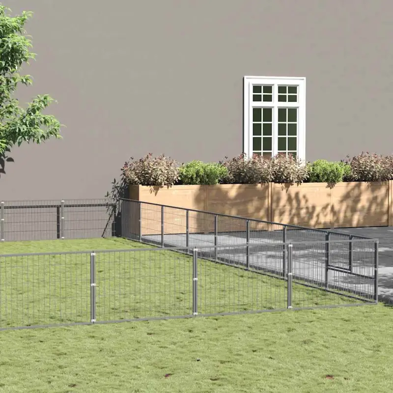 Kojec dla psa, srebrny, 80 m², stalowy