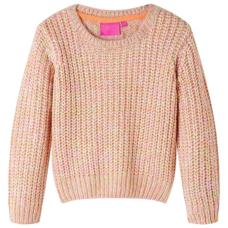 Sweter dziecięcy z dzianiny, pastelowy róż, 128