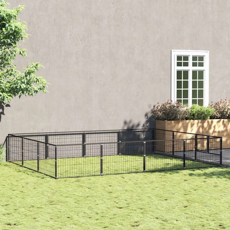 Kojec dla psa, czarny, 12 m², stalowy