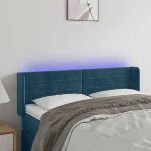 Zagłówek do łóżka z LED ciemnoniebieski 147x16x78/88 cm aksamit