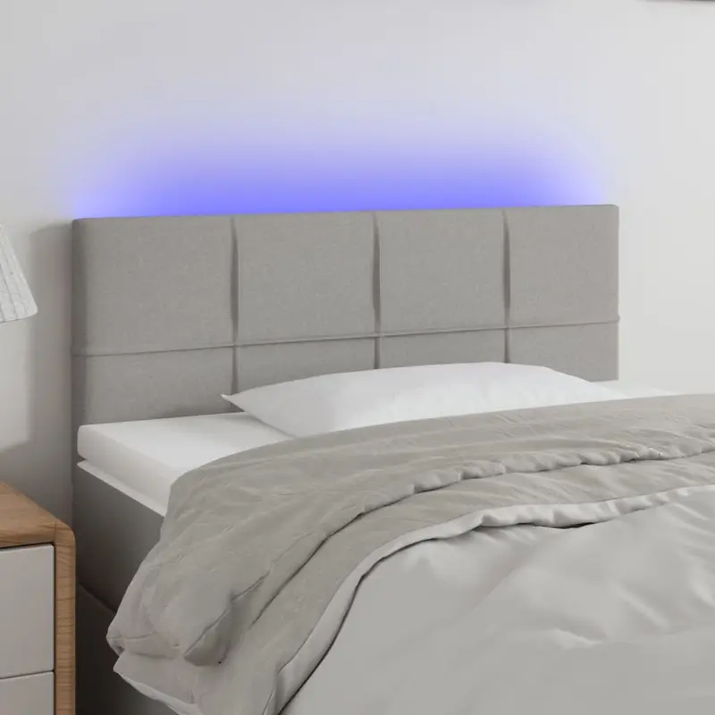 Zagłówek do łóżka z LED, jasnoszary, 100x5x78/88 cm, tkanina