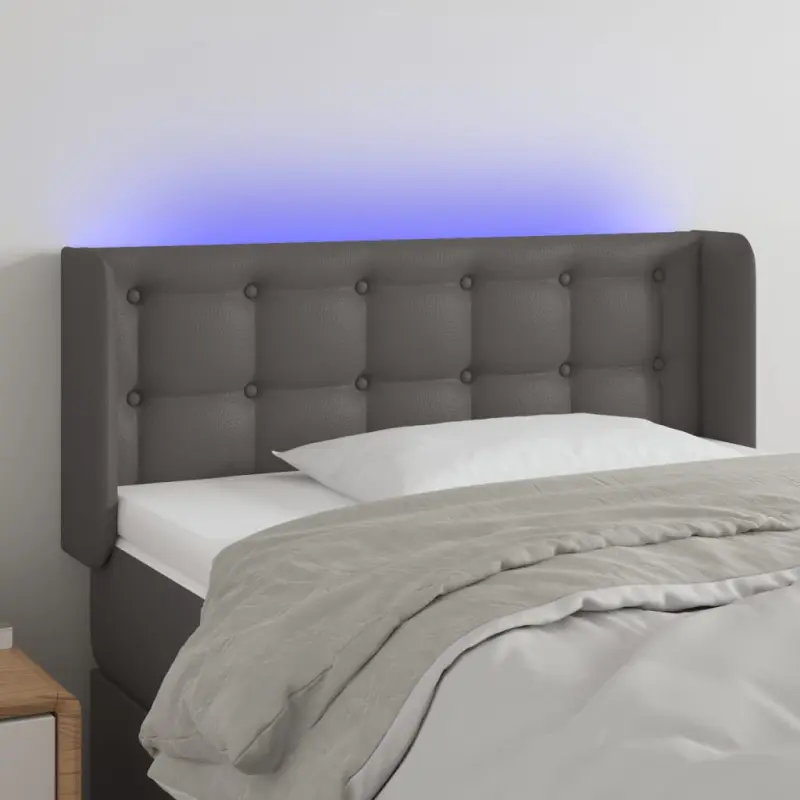 Zagłówek do łóżka z LED, szary, 93x16x78/88 cm, sztuczna skóra