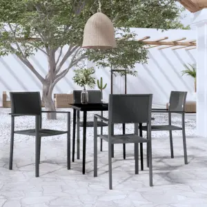 Zestaw mebli ogrodowych 5-częściowy czarny stal i plastik rattan