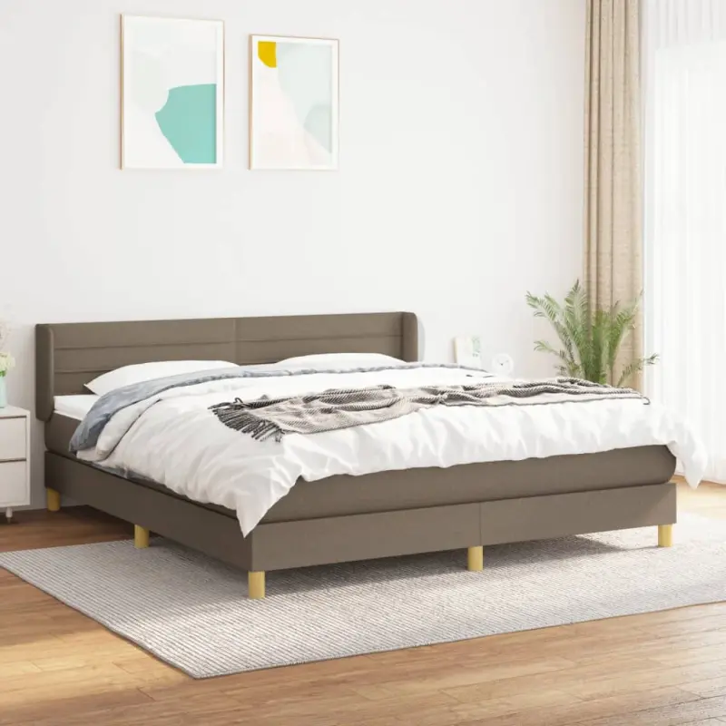 Łóżko kontynentalne z materacem, taupe, tkanina, 160x200 cm