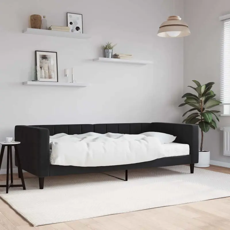 Sofa z materacem do spania, czarna, 90x190 cm, aksamit