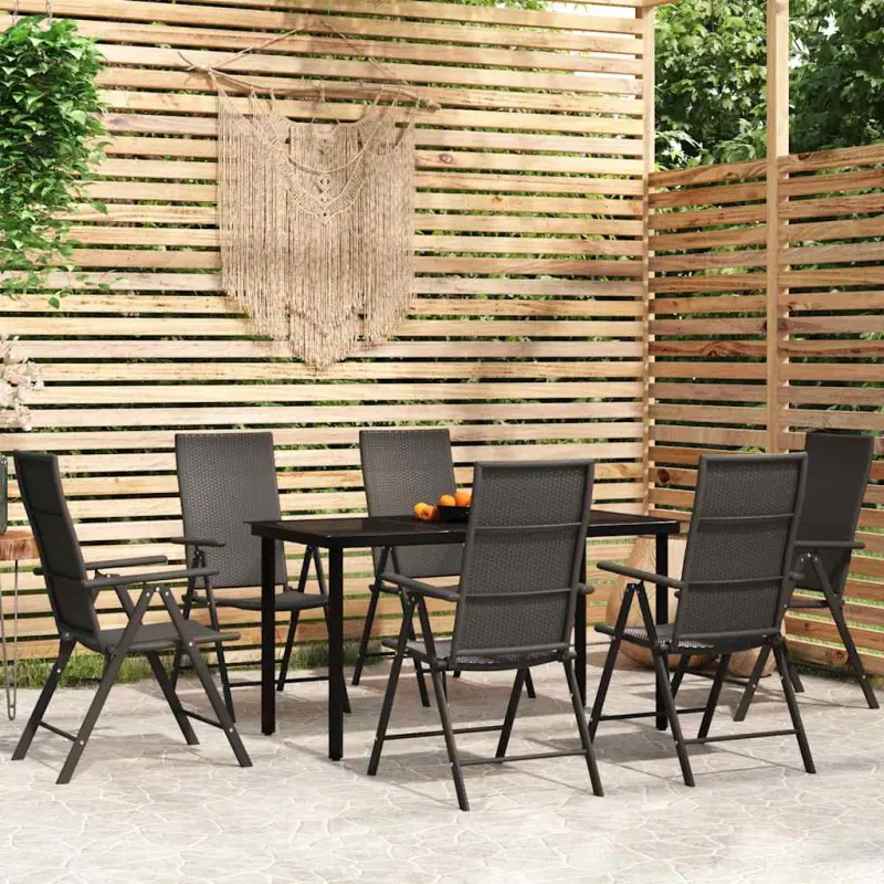 Meble ogrodowe 7-częściowy zestaw czarny rattan PE aluminium stół krzesła