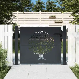 Furtka ogrodowa, antracytowa, 100x100 cm, stal, motyw drzewa