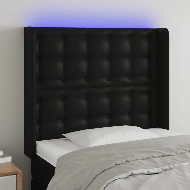Zagłówek do łóżka z LED, czarny, 93x16x118/128cm sztuczna skóra