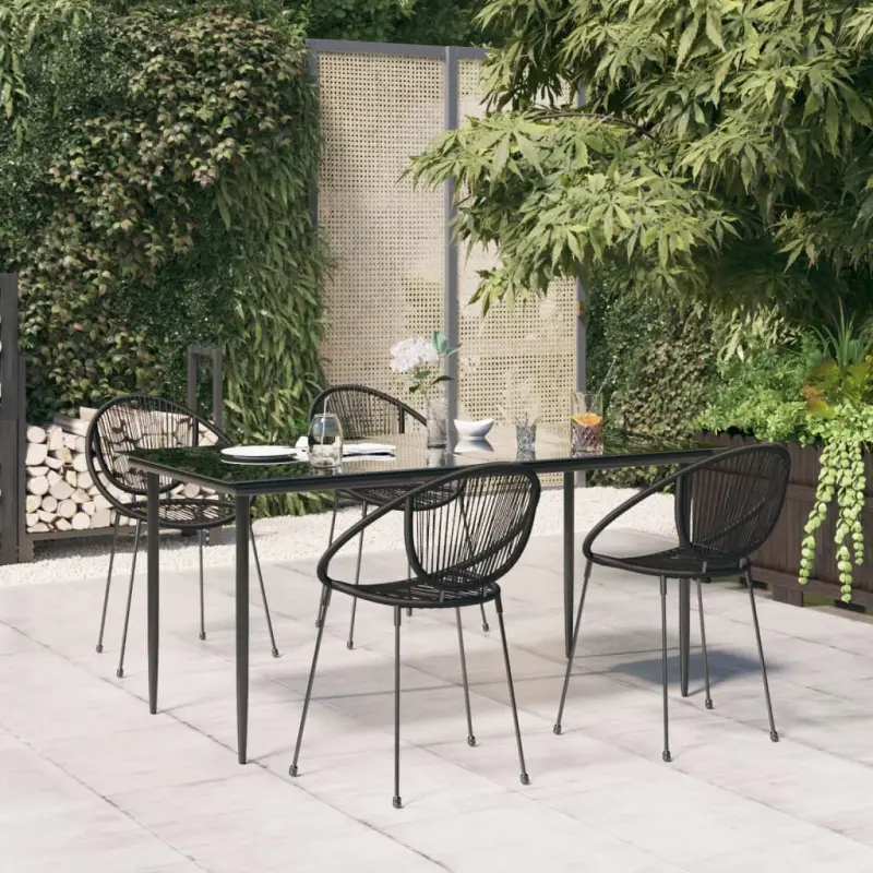 5-częściowy zestaw mebli ogrodowych, czarny, rattan PVC