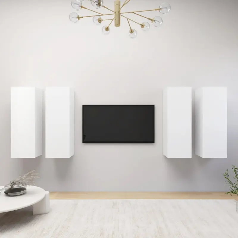 Szafki TV, 4 szt., białe, 30,5 x 30 x 90 cm, płyta wiórowa