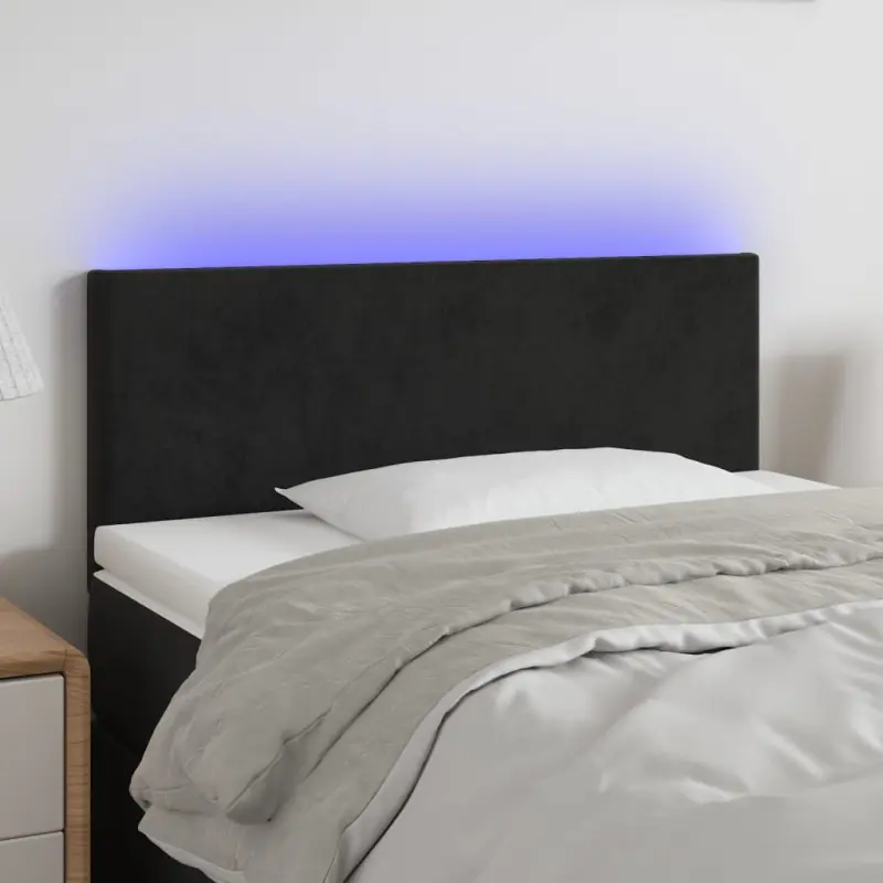 Zagłówek do łóżka z LED, czarny, 100x5x78/88 cm, aksamit